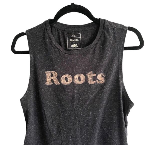Roots CANADA Cotton Sleeveless Crew Neck Tank Top T-Shirt Charcoal Grey S - Picture 3 of 8